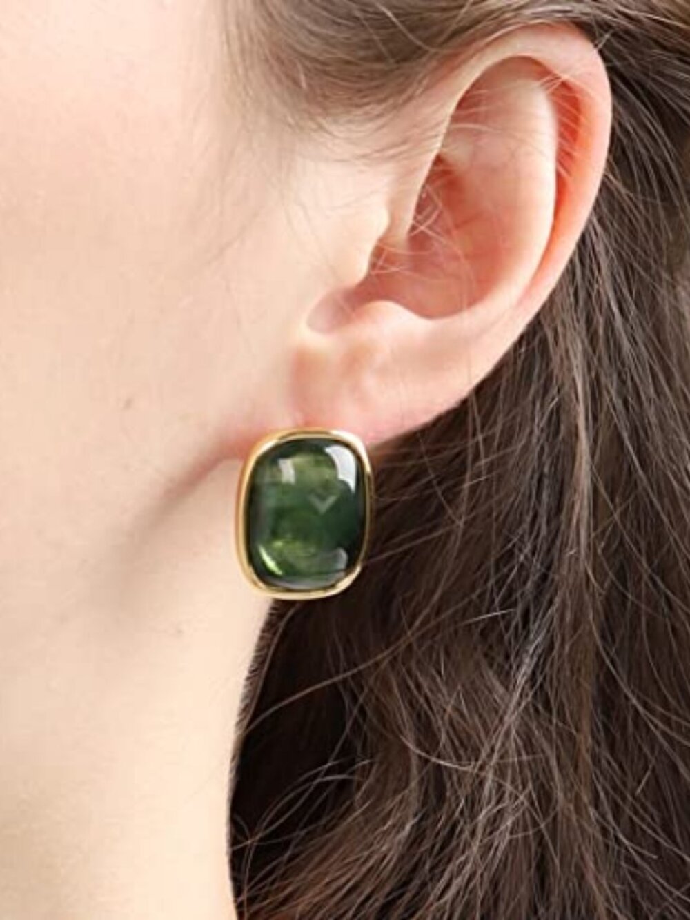 New - Round Edges Rectangle Shape Studs Earring. Abalone Amber Turquoise Resin S